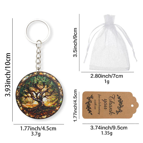 Size chart for green tree of life keychain bag and hang tag