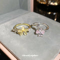 Cat Eye Flower Pearl Crystal Open Rings Gold Silver view 4
