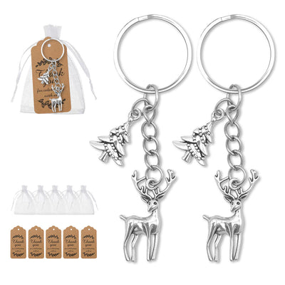 Reindeer Christmas tree keychains with organza bags and kraft tags