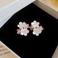 Silver Tone Floral Cluster Stud Earrings in Three Colors view 2