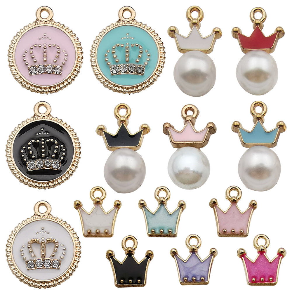 Enamel Zinc Alloy Pearl Crown Charm Pendant for DIY Necklace Keychain Jewelry Making