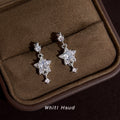 Silver Tone Clear Stone Triple Star Tassel Stud Earrings view 4