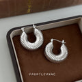 Ribbed Fan Hollow Hoop Earrings Gold Or Silver Tone view 4