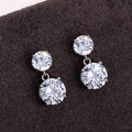 Two-Tier Round Clear Stone Drop Earrings In Gold And Silver Tones view 2