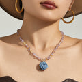 Crystal Chip Resin Rose Pendant Necklace White Blue Magenta view 2