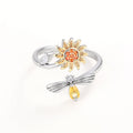 Two-Tone Bee and Sunflower Adjustable Open Ring CZ view 1