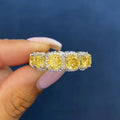 Silver Halo Yellow Cushion Square Stone Band Finger Ring view 5