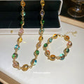 Gold Oval Multicolor Resin Cabochon Bracelet and Necklace view 2