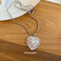 Pink Heart Pendant Necklace with Silver Tone Chain view 2