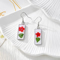 White Rectangular Pressed Flower Drop Earrings in Twelve Designs view 3
