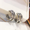 Layered Triple C Hoop Earrings in Gold Red and Silver Tones view 4