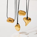 Leather Cord Long Pendant Necklace Heart Geometric Gold Steel view 3