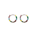 Silver Multicolor Enamel Segment Huggie Hoop Earrings view 5