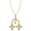 Gold Four-Petal Flower Necklace and Matching Earrings view 5