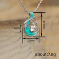 Silver Tone Blue Green Curling Wave And Clear Stone Necklace view 4
