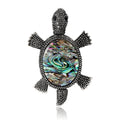 Abalone Shell Turtle Brooch in Detailed Metal and Crystal Design view 1