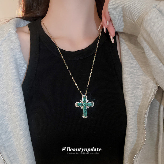 Gold Green Crystal Cross Silver Pink Crystal Cross Pair