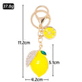Yellow Enamel Lemon Keychain Rhinestone Leaf Gold Clasp Cord Option view 3
