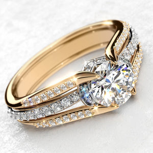 Round Solitaire Layered Three-Band Ring In Fifteen Metal Tones