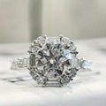 White Gold Tone Round Crystal Halo Baguette Band Ring Sizes 6-10 view 3