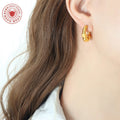 Irregular Threaded C-Shape Nut Hoop Earrings Gold Steel view 3