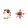 Gold Tone Pink Stone Sun And Moon Asymmetric Stud Earrings view 5