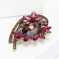 Fan Shaped Glass Crystal Brooch with Layered Leaf Accents view 3