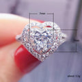 Heart Shaped White Stone Ring with Double Halo and Pavé Band view 5