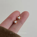 Mini Gold Square Crystal Stud Earrings Beaded Amber Frame view 3