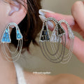 Crystal Cone and Chain Tassel Stud Earrings in Three Colors view 1