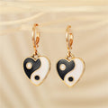 Gold Tone Enamel Yin Yang Heart Huggie Drop Earrings in Five Colors view 4