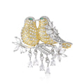 Two-Tone Crystal Lovebird Branch Brooch With Dangling Accents view 5