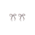 Silver Tone Crystal Bow Stud Earrings With Chain Tassels view 5