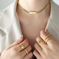 Cuban Chain ID Bar Plate Necklace Bracelet Gold Steel Tone view 1