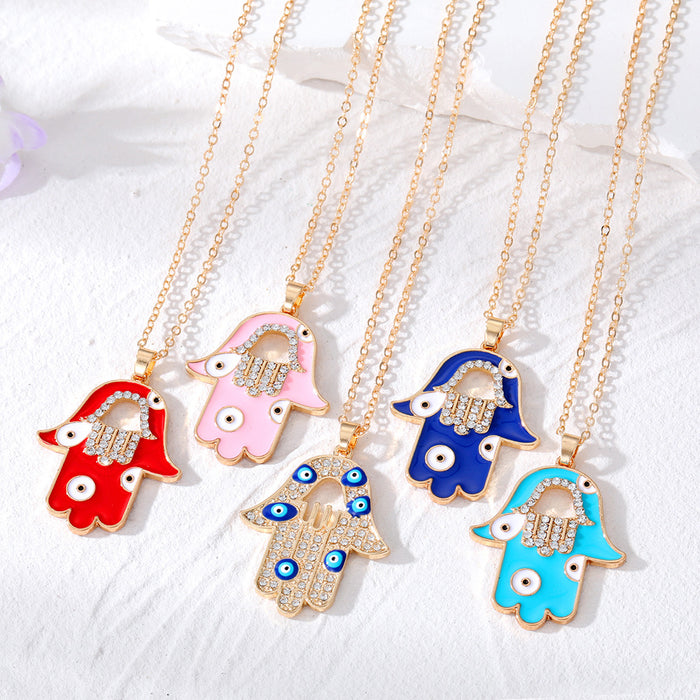Gold Tone Crystal Open Hamsa Evil Eye Pendant Necklaces in Five Styles