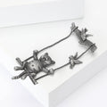 Antique Silver Cat on a Swing Brooch With Bird Details view 3