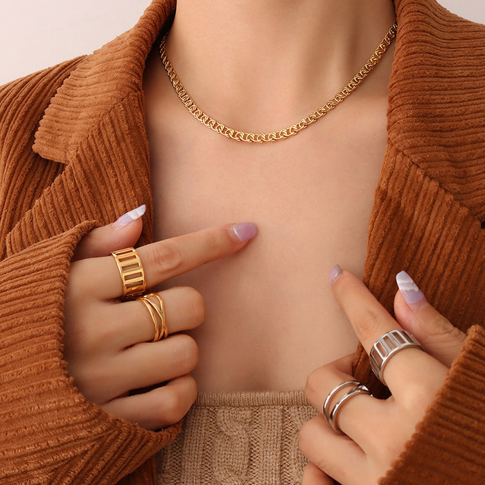 Interlocking Link Chain Necklace And Bracelet Gold Or Steel