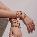 Gold Bead Cushion Czech Glass Stone Bracelet Colors view 1