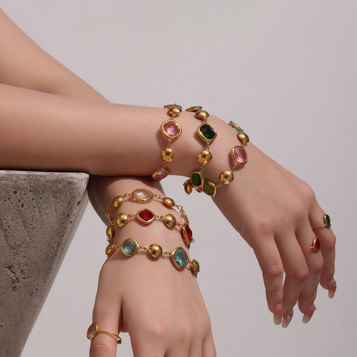 Gold Bead Cushion Czech Glass Stone Bracelet Colors