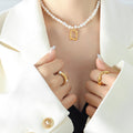 Freshwater Pearl Necklace with Gold Irregular Square Pendant view 4