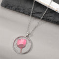 Twelve Design Silver Tone Round Resin Pressed Flower Pendant Necklaces view 2