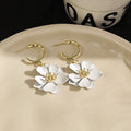Ten Color Layered Five Petal Flower Gold Tone Hoop Earrings view 11