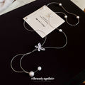 Silver Tone Butterfly Pearl Lariat Necklace Metal Tone Jewelry view 2