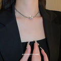 Silver Mesh Choker Crystal Rose Flower Centerpiece view 1
