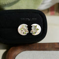 Gold Mother-of-Pearl Crescent Enamel Flower Stud Earrings view 6