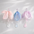 Blue Purple and Pink Fabric Petal Long Dangle Earrings view 3