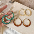 Two Tone Cutout Resin Round Hoop Earrings Jewelry Accessory view 2