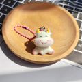 Flocked Cow Charm Keychains Pink Ball Chain 3 Poses view 6