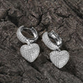 Pave Heart Drop Hinged Hoop Earrings In Gold And Silver Tones view 3