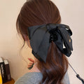 Black Satin Oversized Bow Hair Claw Clip with Gold Charm view 4